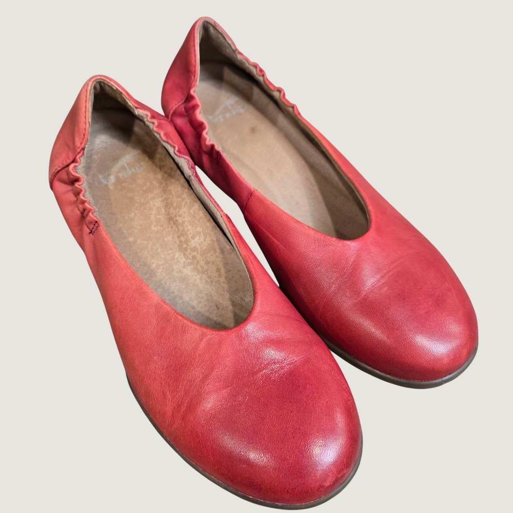 Dansko Kira Aniline Calf Ballet Flats Red Leather 37 Elastic Slip On Shoes